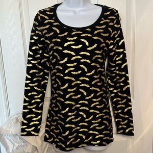 Halloween black long sleeve shirt with gold bats